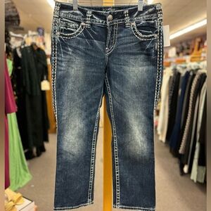 Silver ladies Suki fluid blue denim capri